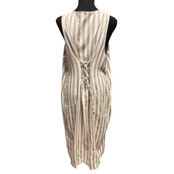 Old Navy Button Down Dress Size XL Sleeveless Striped Lace Up Back Linen Blend - Picture 4 of 7